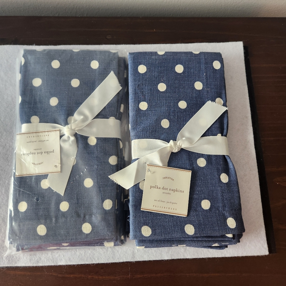 POTTERY BARN Polk-a-Dot Cotton Napkins 2 Sets Of 4 Blue Tapletop Collection NIP